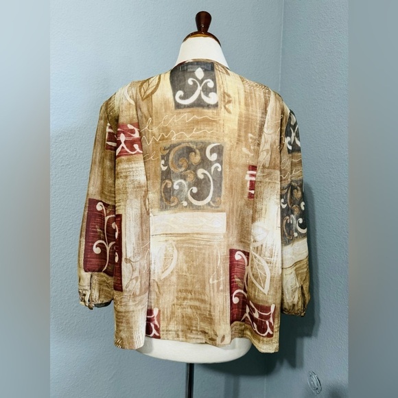 R&M Collection Women Brown Print Design Cardigan Metallic Details Size 18 - Picture 5 of 10